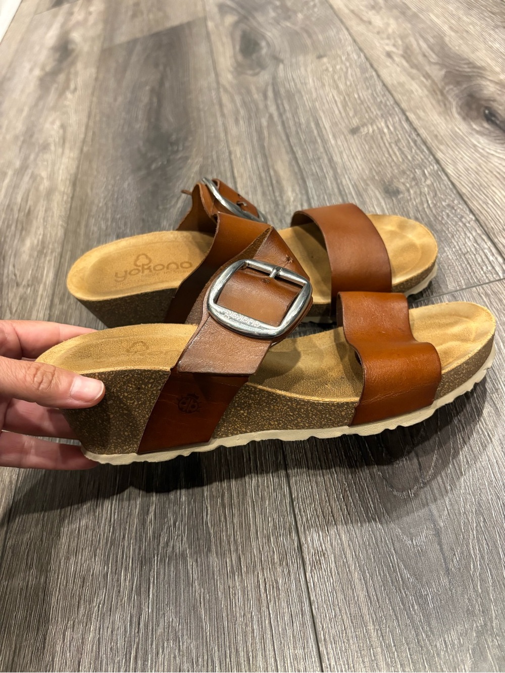 Brown Vegan  Leather Cork Wedge Sandals - Women's